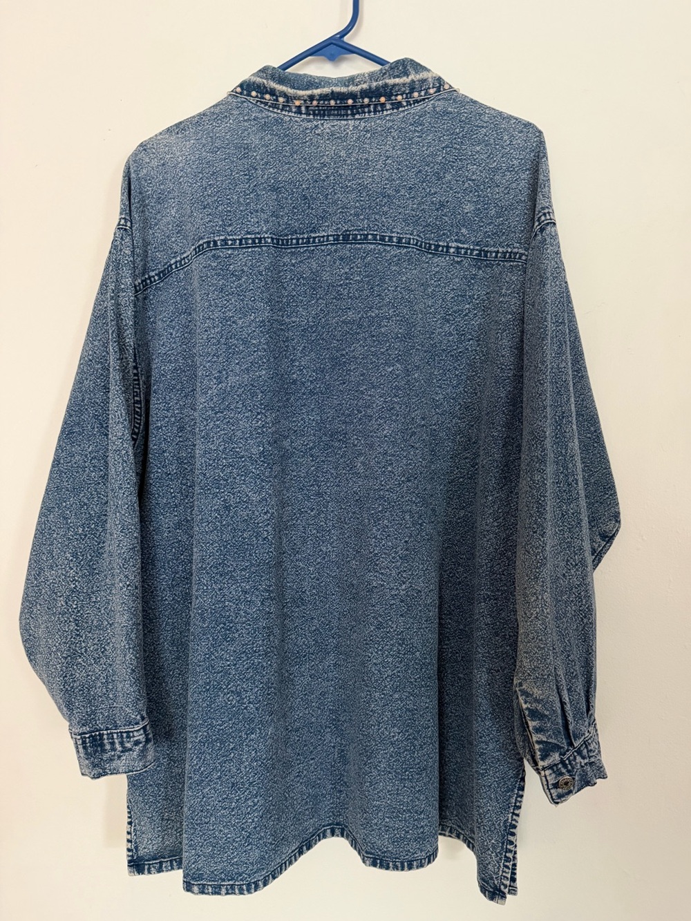 Vintage Club Z Denim Acid Wash Embroidered beaded Studded Oversized Shirt 80s 90 - Picture 9 of 15